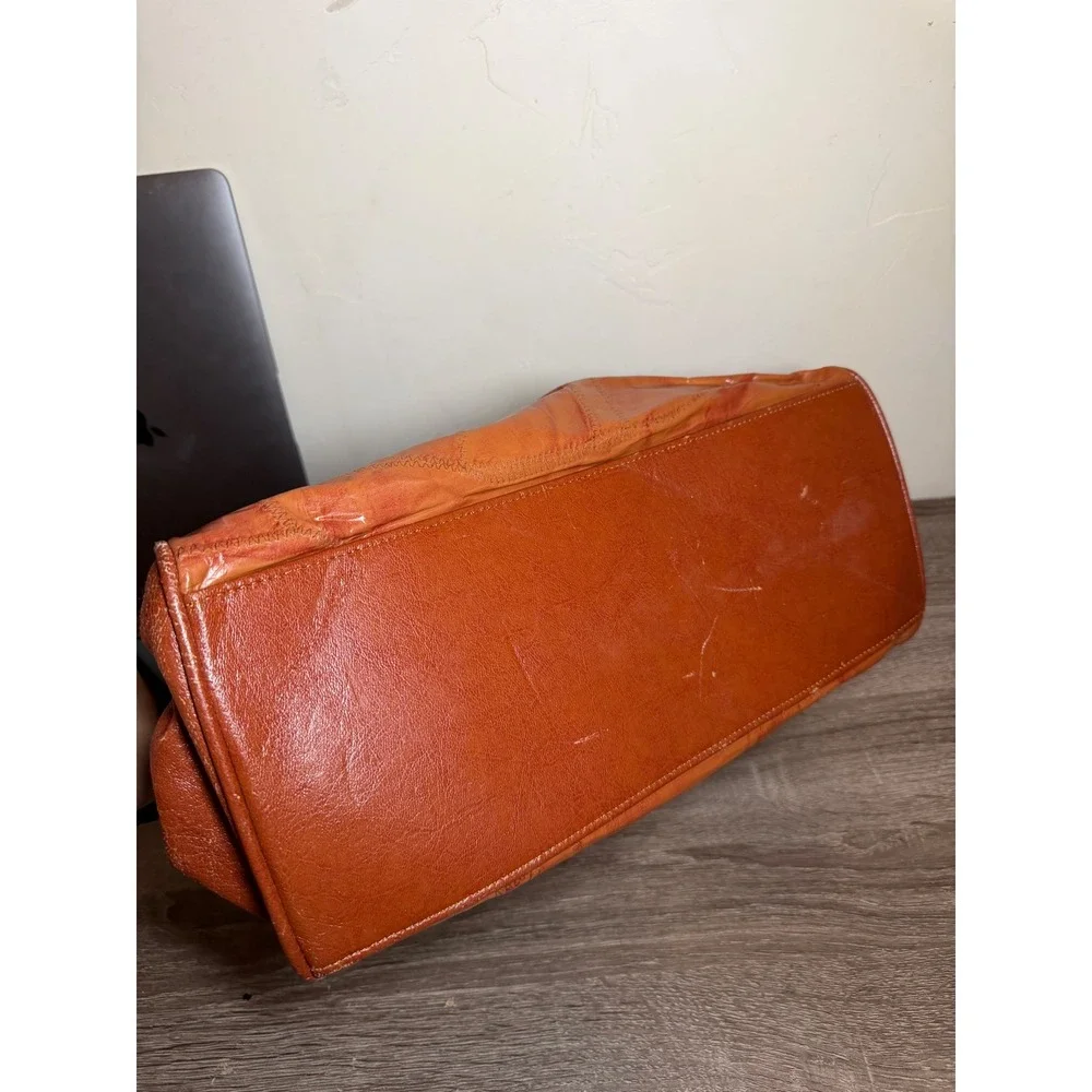 Vintage Leather Handbag Patchwork Celestial Doctor Bag Brown
